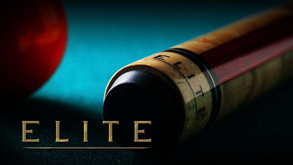 Banner featuring an Elite cue and a billiard ball