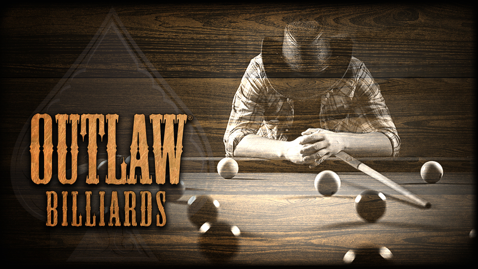 Outlaw banner featuring a cowboy playing pool